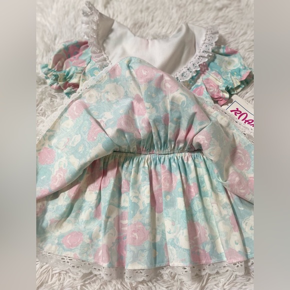 NEW Vintage Roanna 90s 80s Victorian Lace Bib Collar Pink Floral Dress Girls 3T - Picture 7 of 9